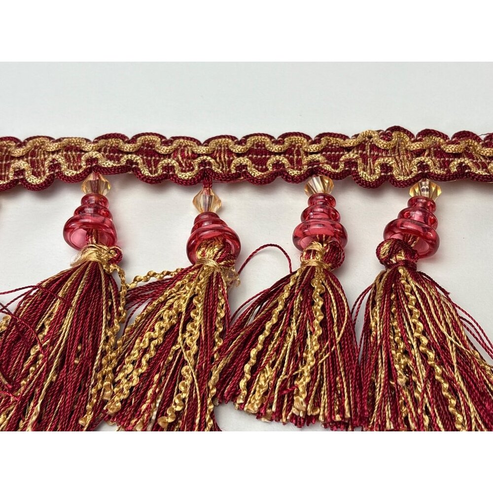 Decorative Red & Gold Tassel Trim 1 yard + 26" Elegant Beaded Accents Vtg